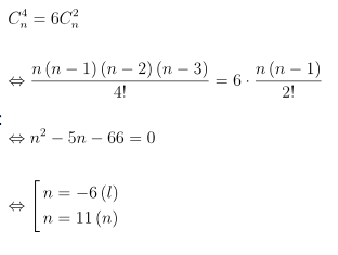 Vì hệ số của x<sup>8</sup> gấp 6 lần hệ số của x<sup>4</sup>, ta có: